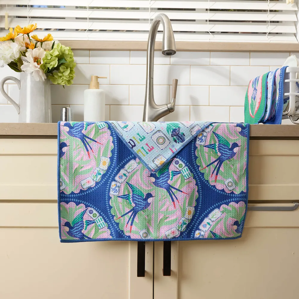Mahjong Garden Waffle Weave Tea Towel