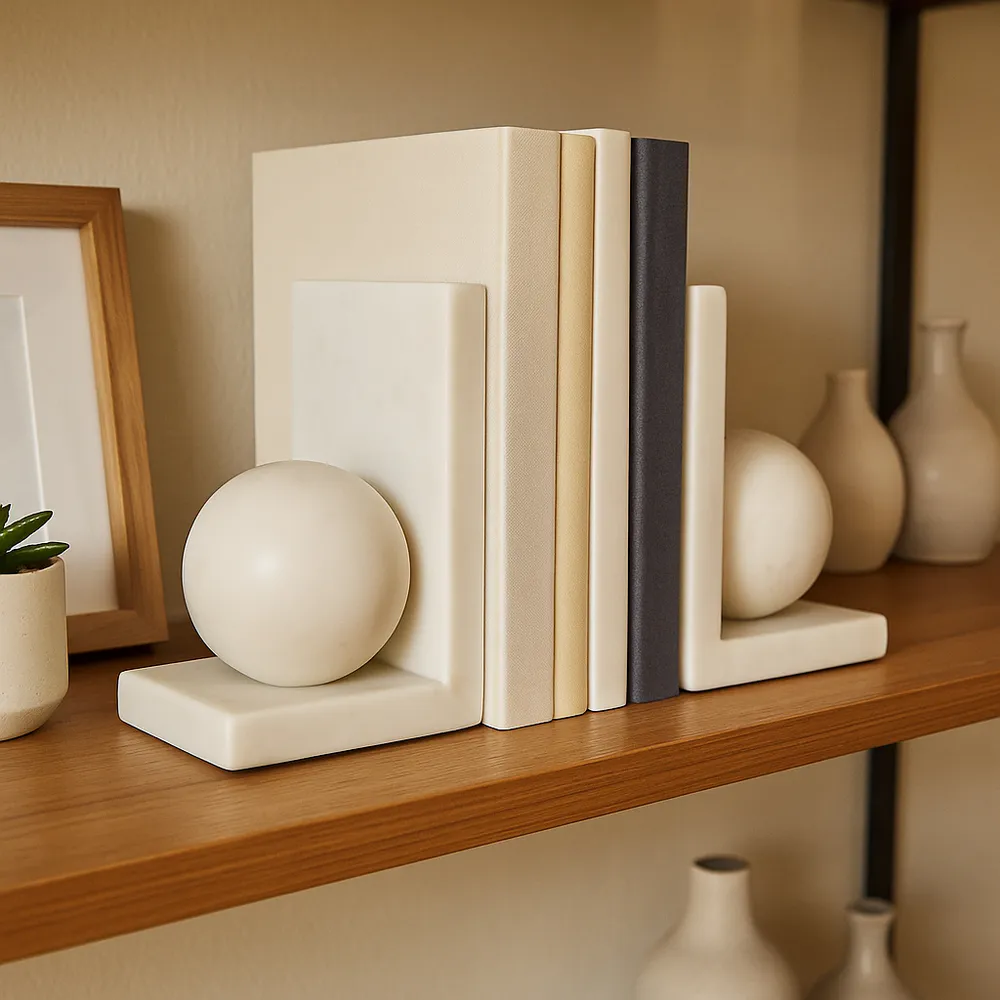 HELTONPORT SET OF 2 WHITE BOOKENDS 6 (IN)