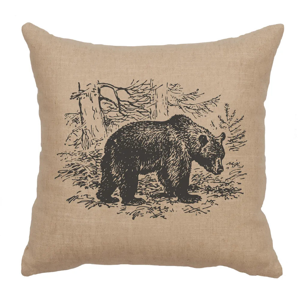 Image Pillow - Bear Scene - Linen Natural