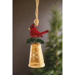Christmas Bell with Painted Cardinal Bird 1