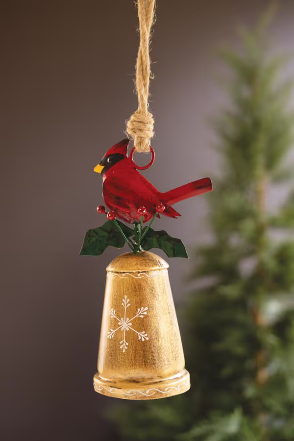 Christmas Bell with Painted Cardinal Bird