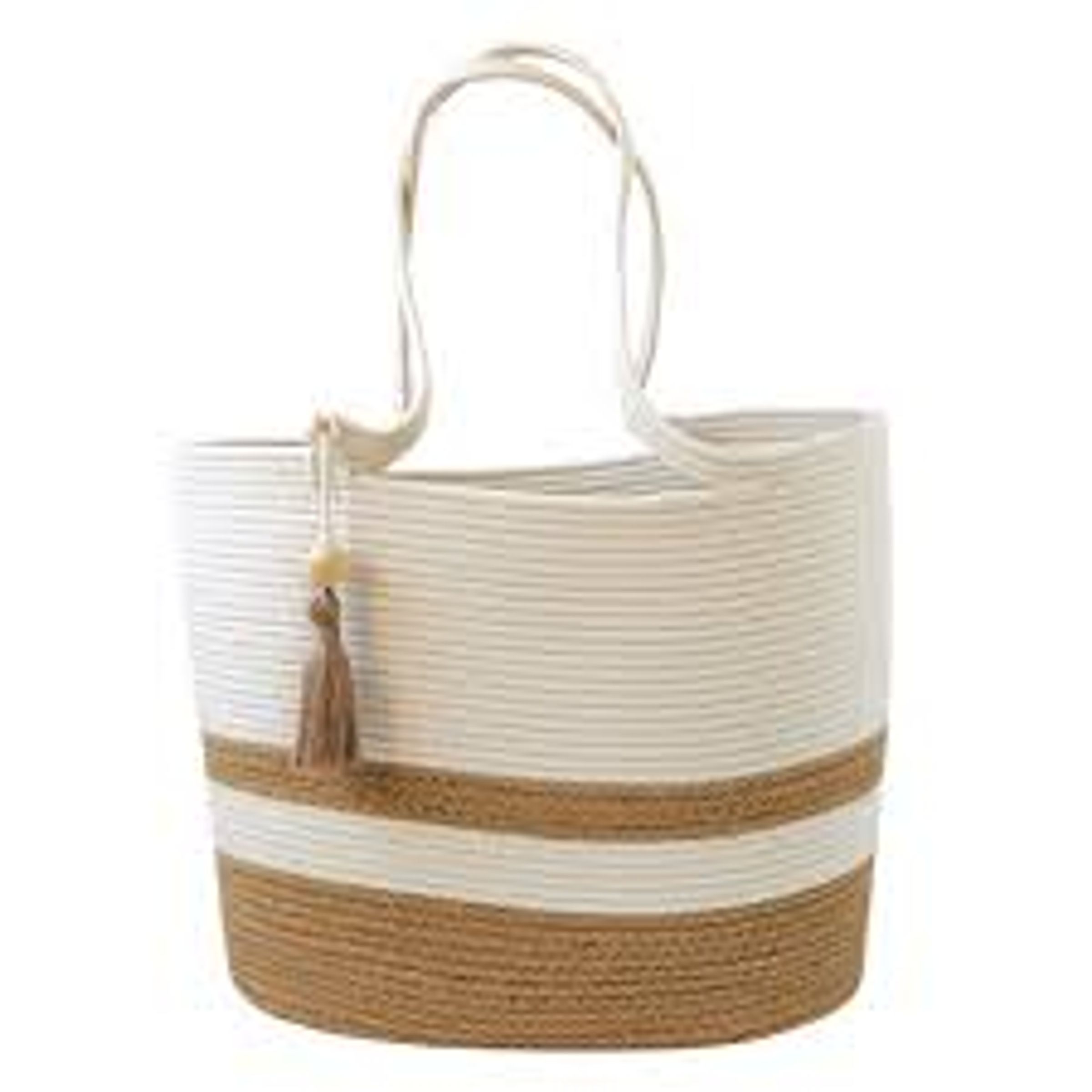 JUTE STRIPE HIP BAG W ROPE STRAP & COCONUT - CORAL