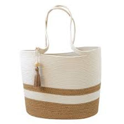 JUTE STRIPE HIP BAG W ROPE STRAP & COCONUT - CORAL