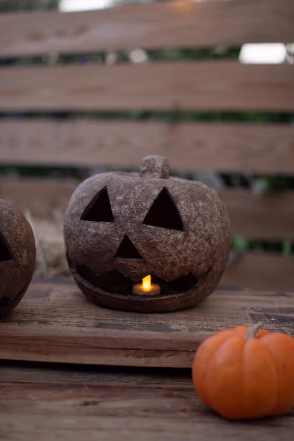 Set of 2 Paper Mache Jack-O-Lanterns