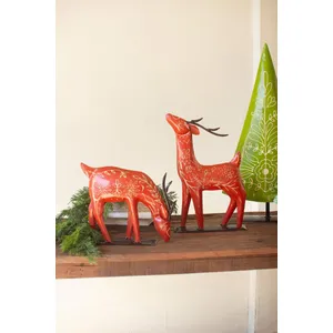 Set of 2 Painted Recycled Metal Folk Reindeer 2
