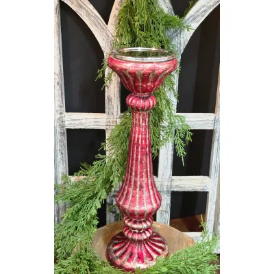Short Candy Striped Pillar Candle Holder 4.5x4.5x12in