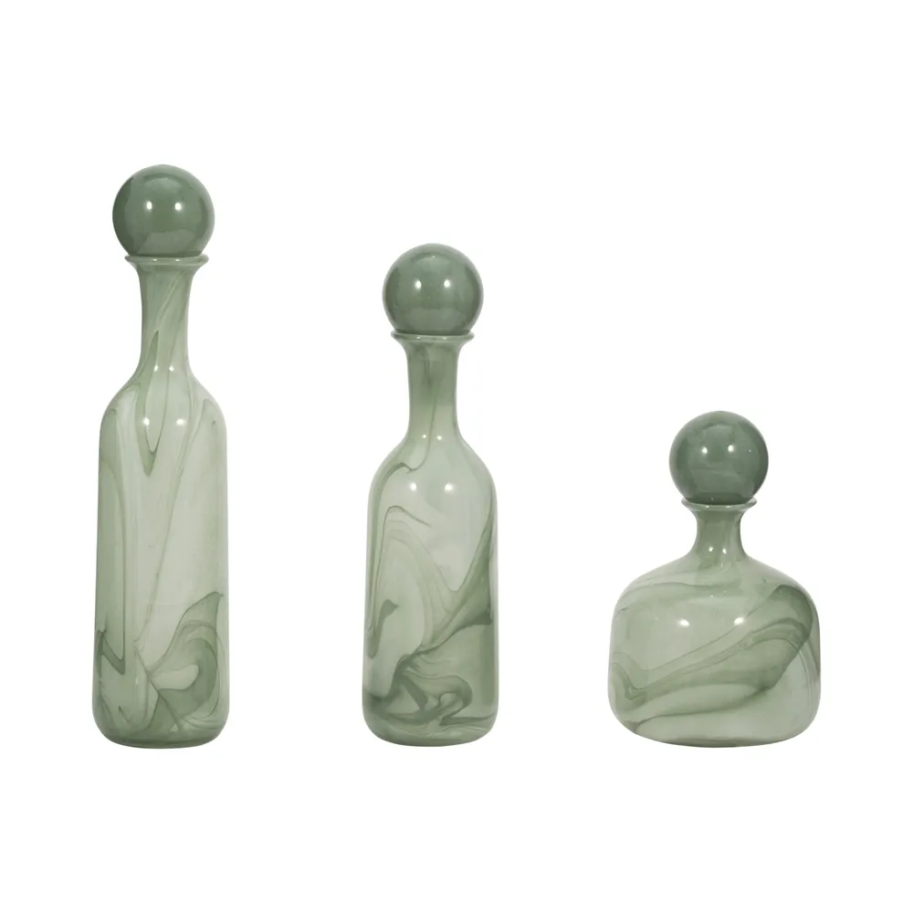 HARSTONRIDGE SET OF 3 GREEN GLASS VASES 19 (IN)