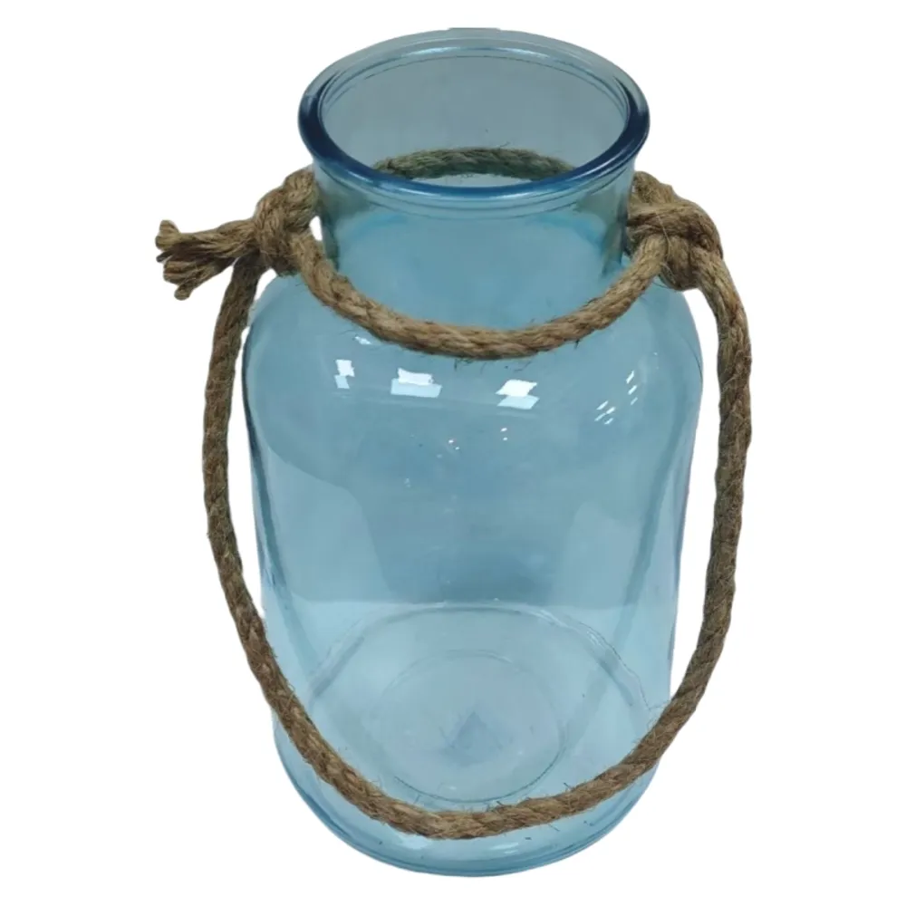 10" LIGHT BLUE JAR WITH ROPE HANDLE