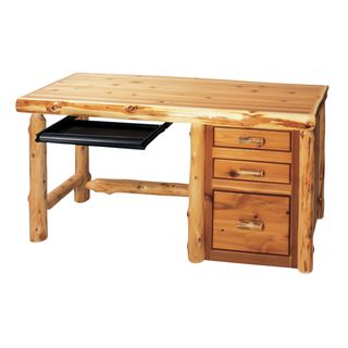 Cedar Log File Desk with keyboard slide - Right Side File - Weathered - Armor