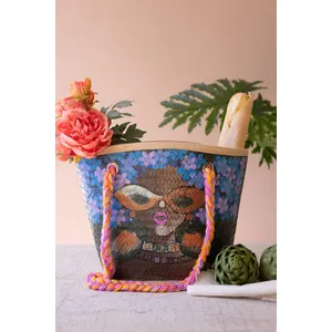 Girl with Sunglasses Hand-Painted Seagrass Bag 1