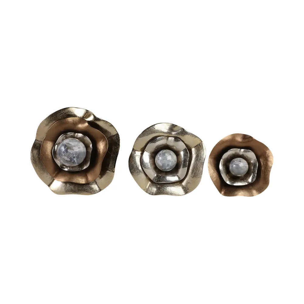 GAVINMORE SET OF 3 GOLD WALL FLOWERS 16 (IN)