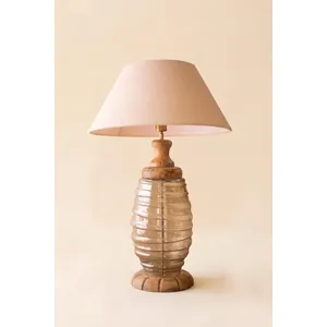 Glass and Wood Table Lamp Base with Fabric Shade 4