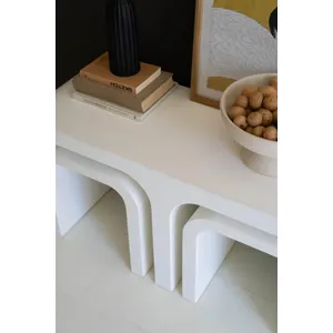 Textured White Wood Rectangle Coffee Table with Nesting Accent Tables 8