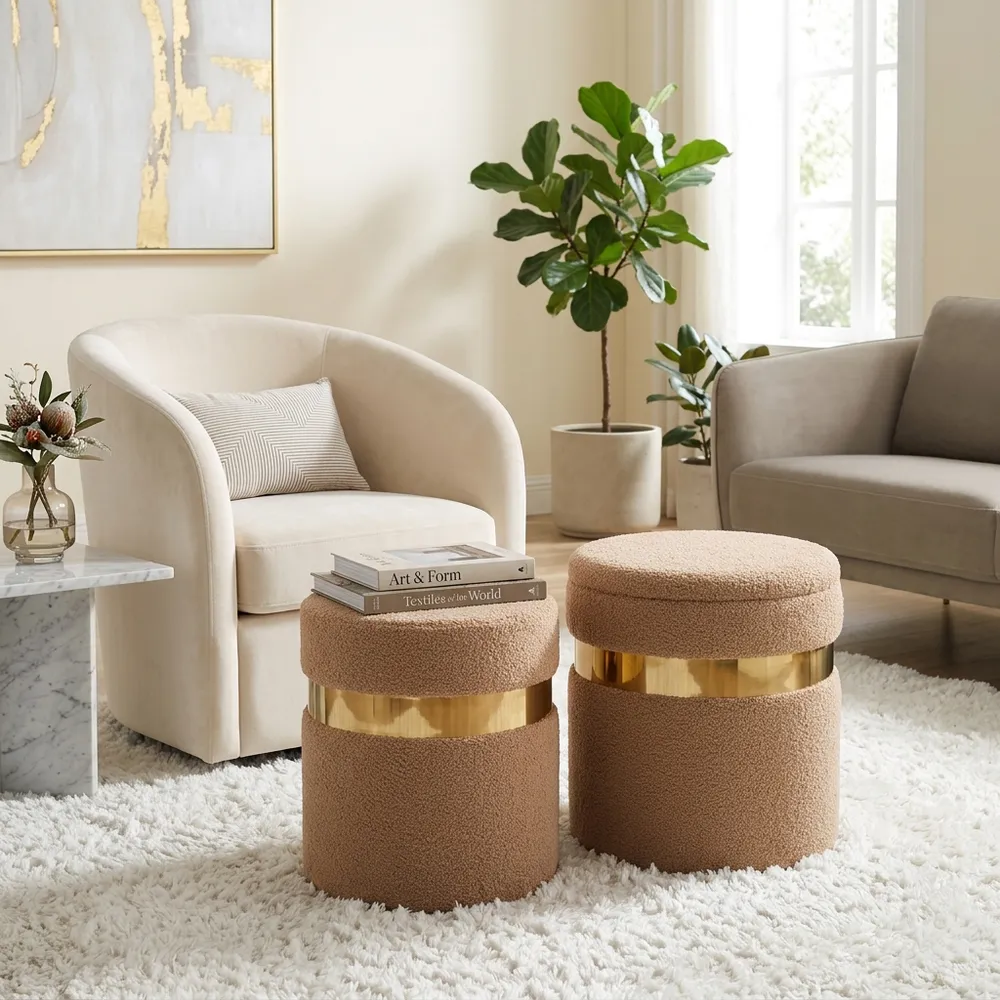 GORDENRIDGE SET OF 2 TAN OTTOMANS 18 (IN)