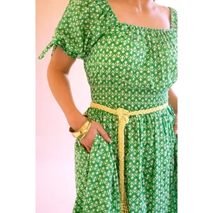 Printed Off-Shoulder Smocked Waist Dress 2