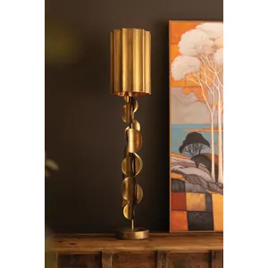 Tall Metal Table Lamp with Antique Gold Finish and Fluted Metal Shade 1