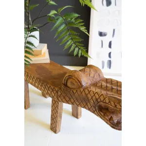 Carved Teakwood Crocodile Bench 3