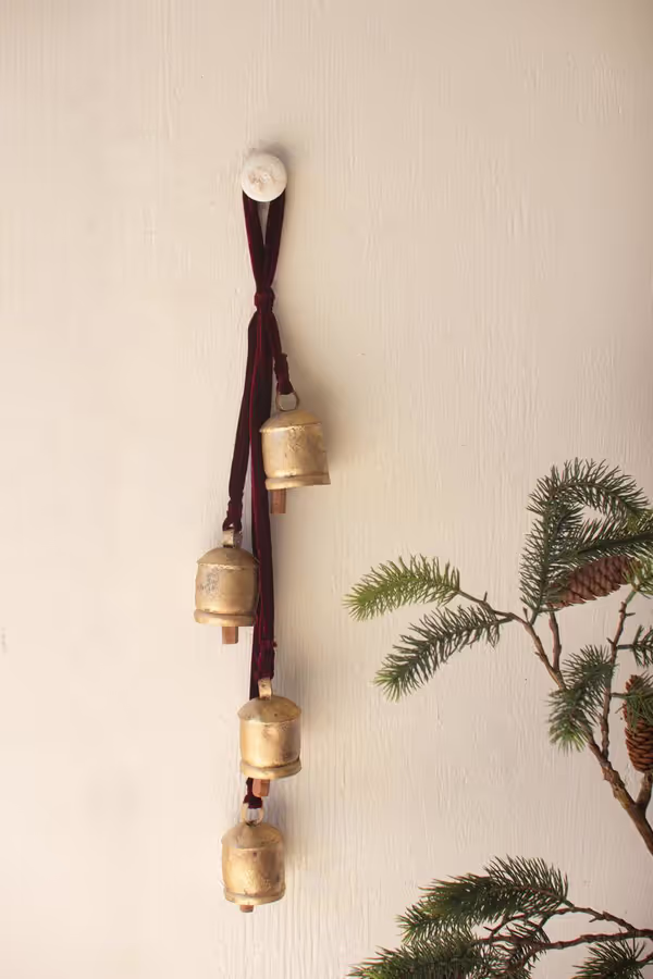 Jingle Bell Cluster with Maroon Velvet Ribbon