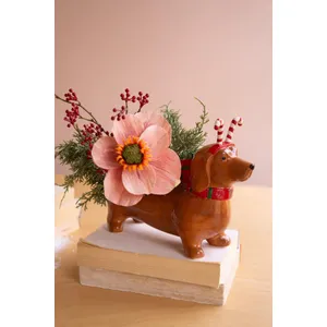 Ceramic Christmas Dachshund Planter with a Candy Cane Headband 1