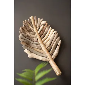 Set of 2 Driftwood Leaf Trays with Abaca Detail 6