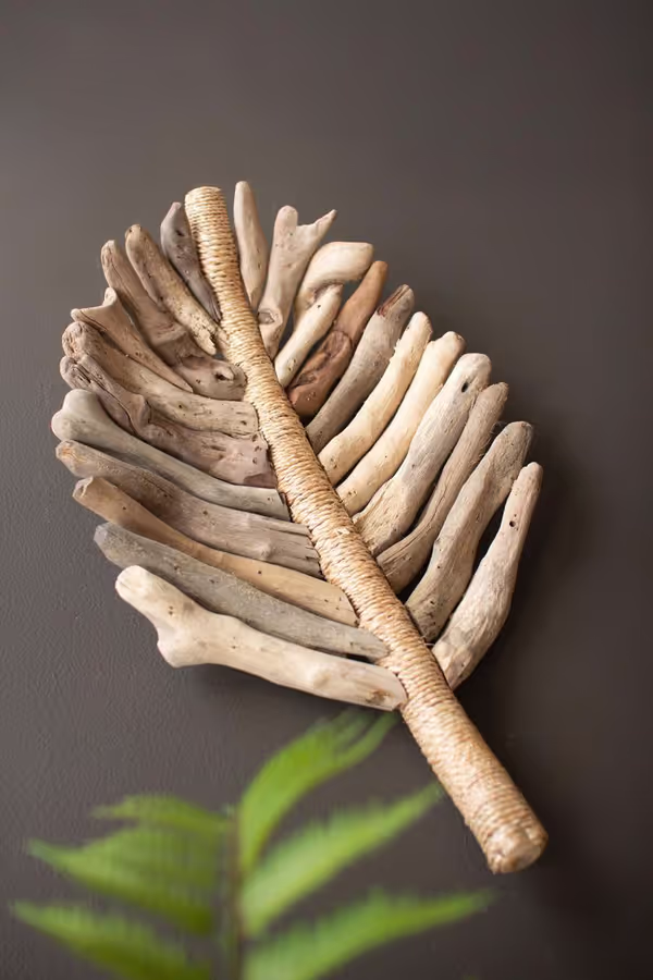 Set of 2 Driftwood Leaf Trays with Abaca Detail