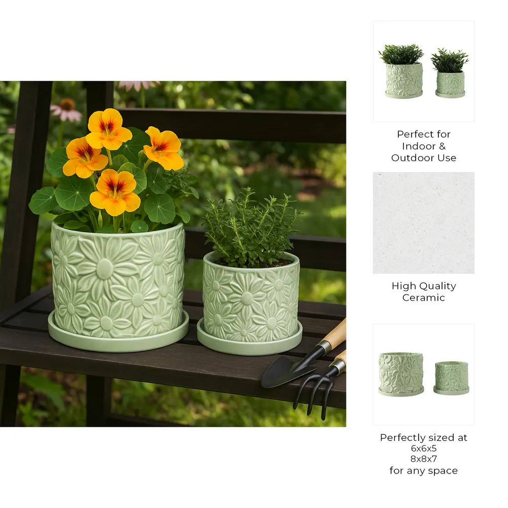 BOWENHAVEN SET OF 2 GREEN PLANTER 7 (IN)
