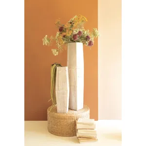 Set of 2 White-Washed Tall Oblong Wooden Vases 7
