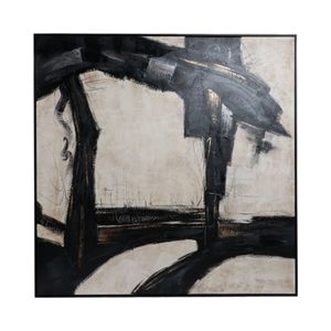 61X61 FRAMED HAND PAINTED ABSTRACT CANVAS, BLACK/G 1