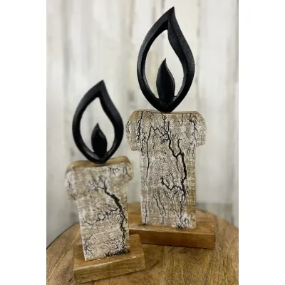 Whitewashed Crackled Wooden Candles 10x4in