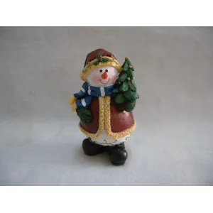 Snowman in Red Coat and Hat Tree and Bird Redin 3.75in 1