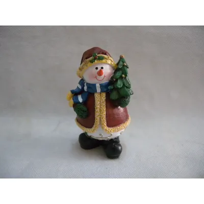 Snowman in Red Coat and Hat Tree and Bird Redin 3.75in