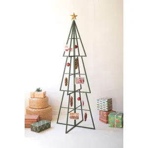 Green Painted Metal Christmas Tree Ornament Display 1