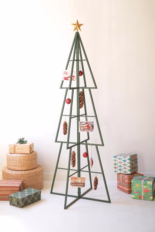 Green Painted Metal Christmas Tree Ornament Display
