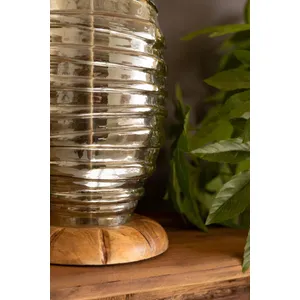 Glass and Wood Table Lamp Base with Fabric Shade 3