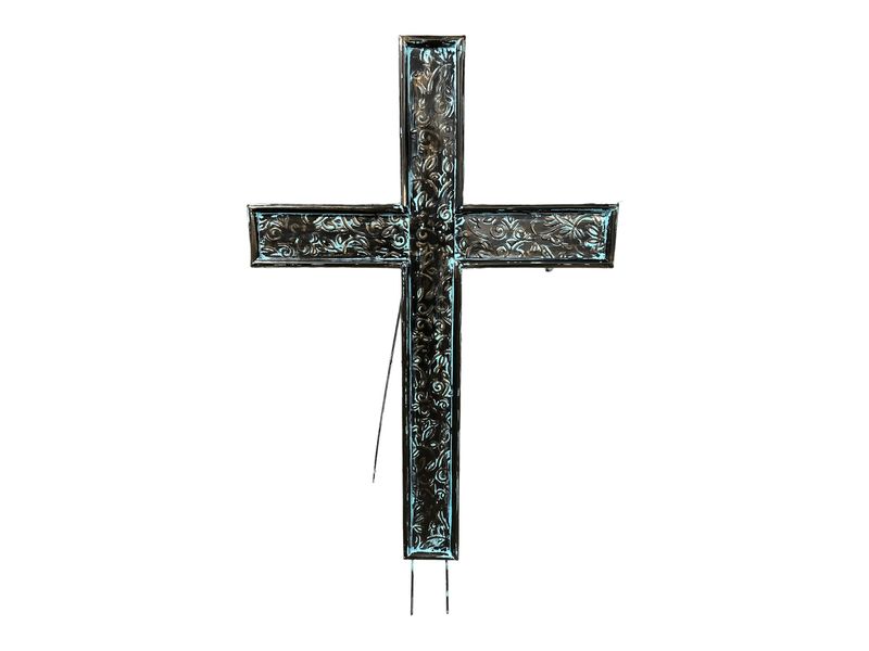 43" Embossed Metal Cross with Easel, Brown 1