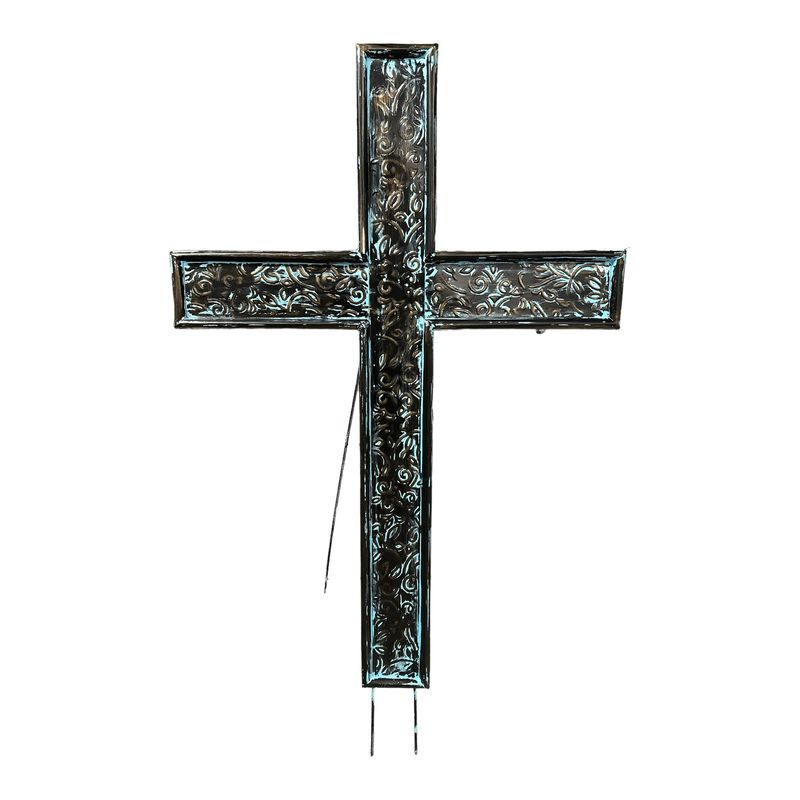 43" Embossed Metal Cross with Easel, Brown