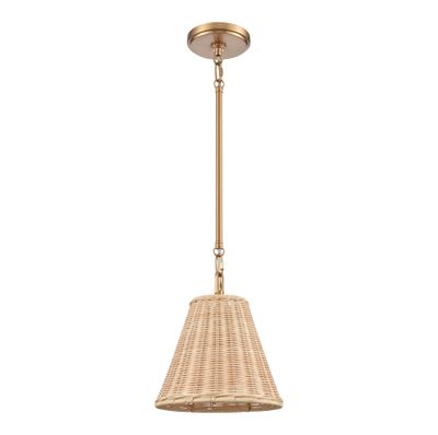 Rydell 9″ Wide 1-Light Mini Pendant - Brushed Gold and Rattan