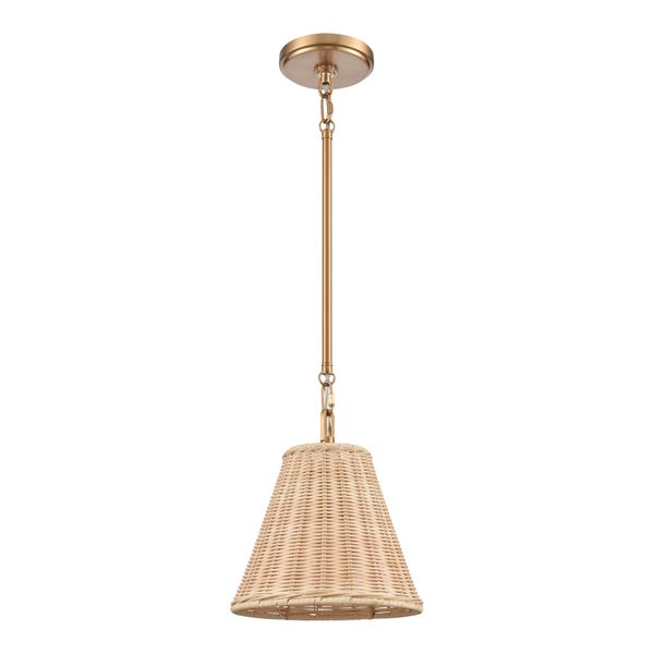 Rydell 9'' Wide 1-Light Mini Pendant - Brushed Gold and Rattan