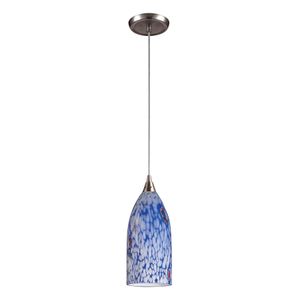 Verona 5'' Wide 1-Light Mini Pendant - Satin Nickel with Starburst Blue Glass 1