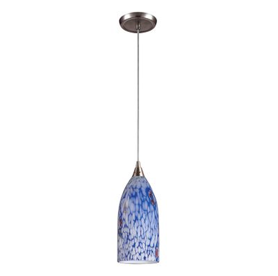 Verona 5″ Wide 1-Light Mini Pendant - Satin Nickel with Starburst Blue Glass