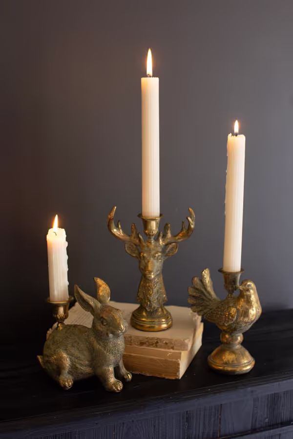 Gold Deer Resin Taper Candle Holder