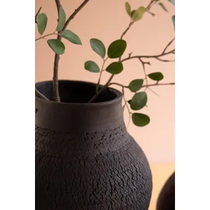 Set of 2 Black Clay Vases with Crackle Detail 5
