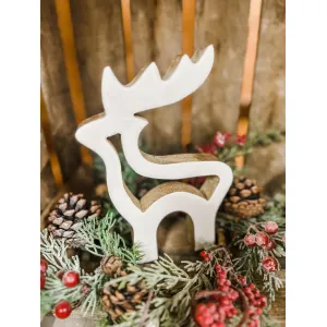 Wooden Hollow Reindeer w/ White Enamel 5.5x8in 1