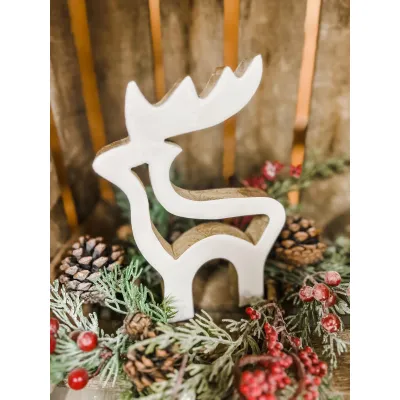 Wooden Hollow Reindeer w/ White Enamel 5.5x8in
