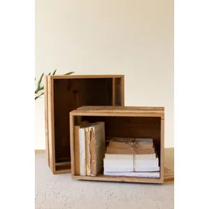Set of 2 Natural Finish Slatted Wooden Crates 5