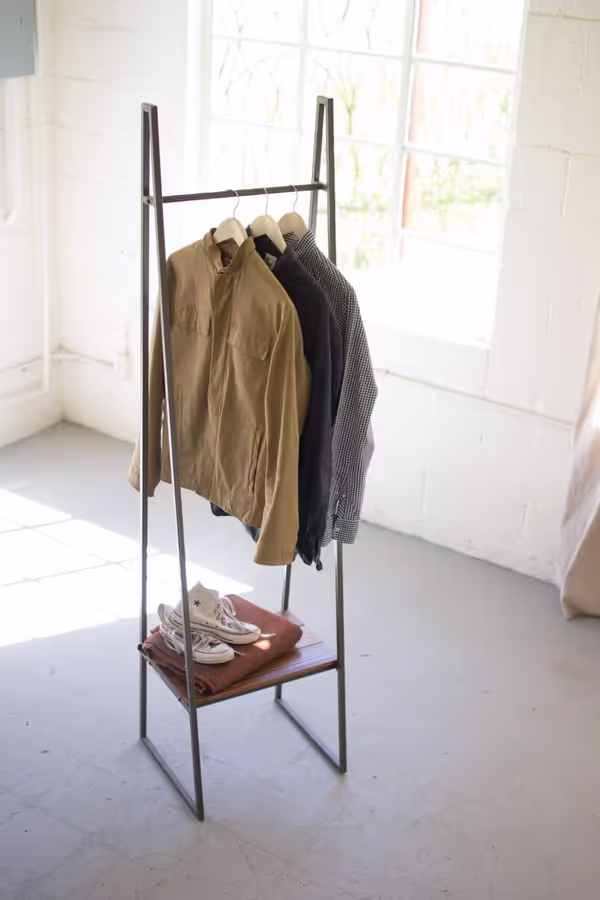 A-Frame Metal Rack with Lower Wood Shelf