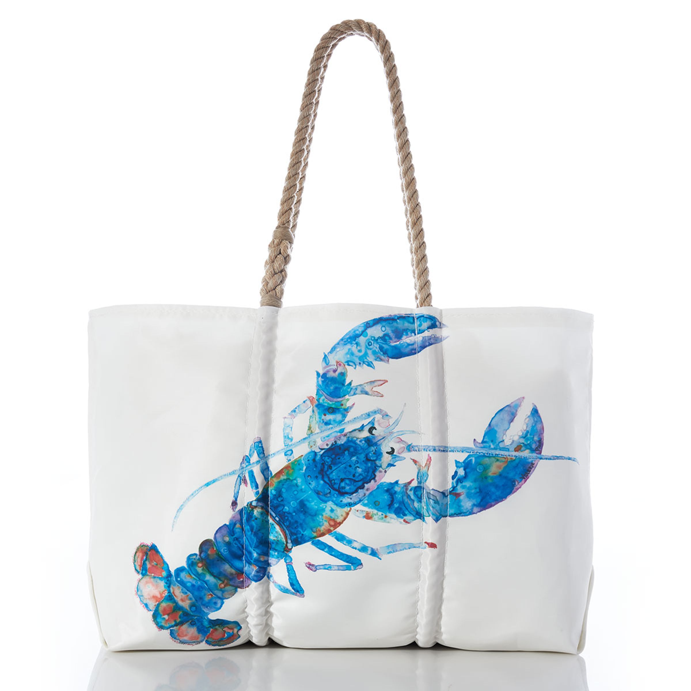 TOTE W ROPE HANDLE & JUTE - WATERCOLOR LOBSTERS