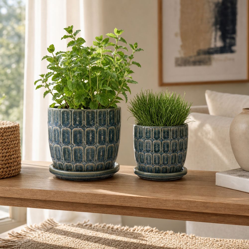 LEONAHAM SET OF 2 BLUE PLANTER 7 (IN)