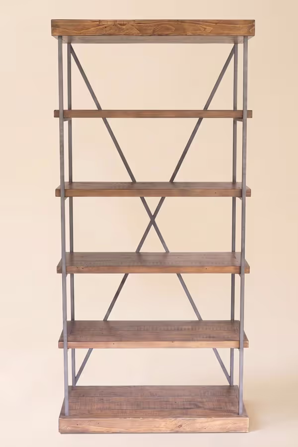 Narrow Wood and Metal Display Shelf