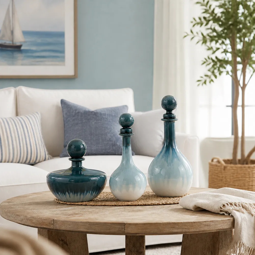 HOLDENCLIFF SET OF 3 BLUE VASES 14 (IN)